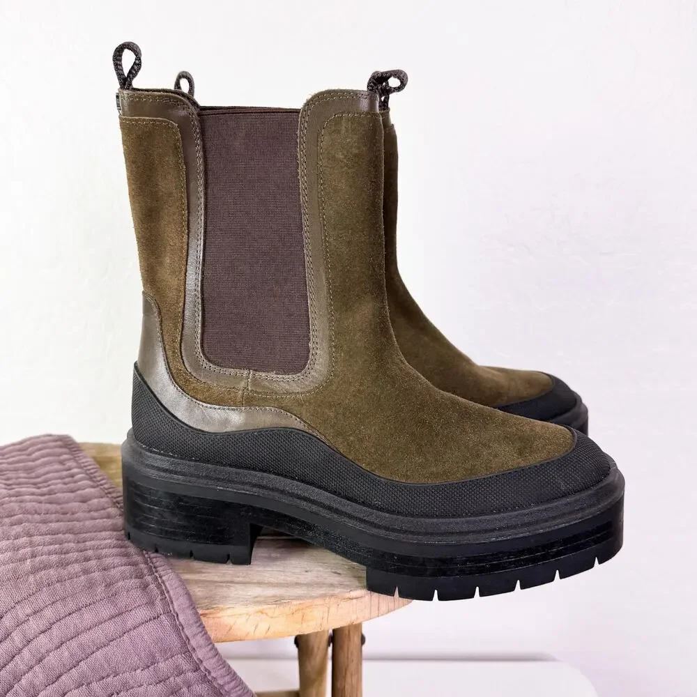 Sam Edelman Lulia Leather Suede Chelsea Lug Sole Platform Combat Boots 7.5 NWT